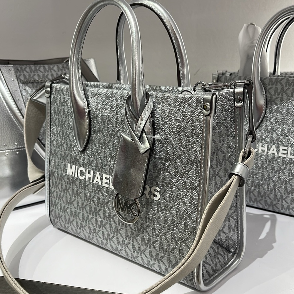 Michael Kors Mirella Small Metallic Signature Logo Crossbody Bag 
Silver 
NWT - Picture 3 of 16